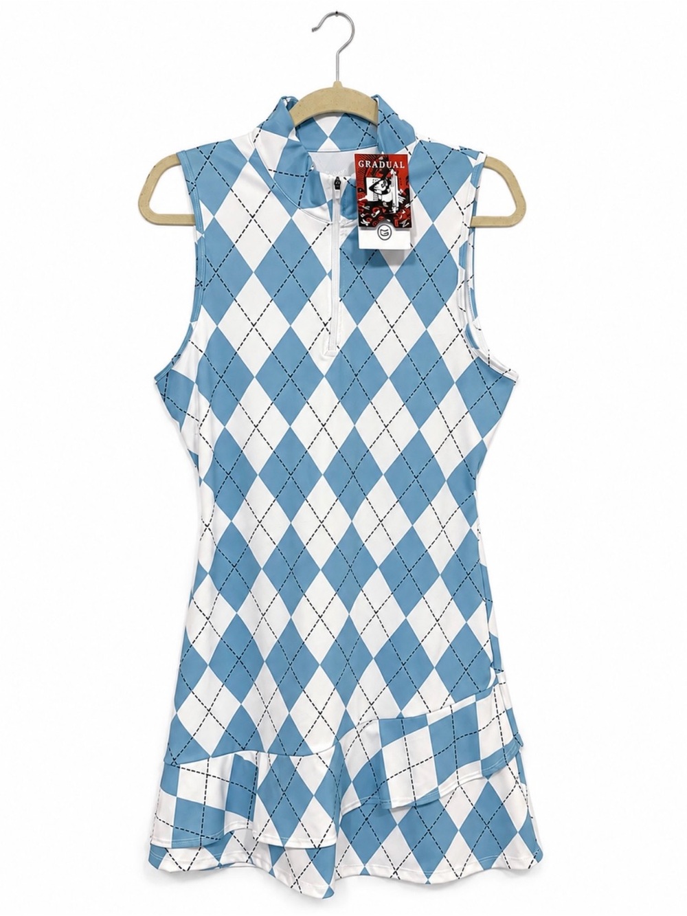 Sleeveless Blue White Argyle Golf Tennis Dress Size L NWT